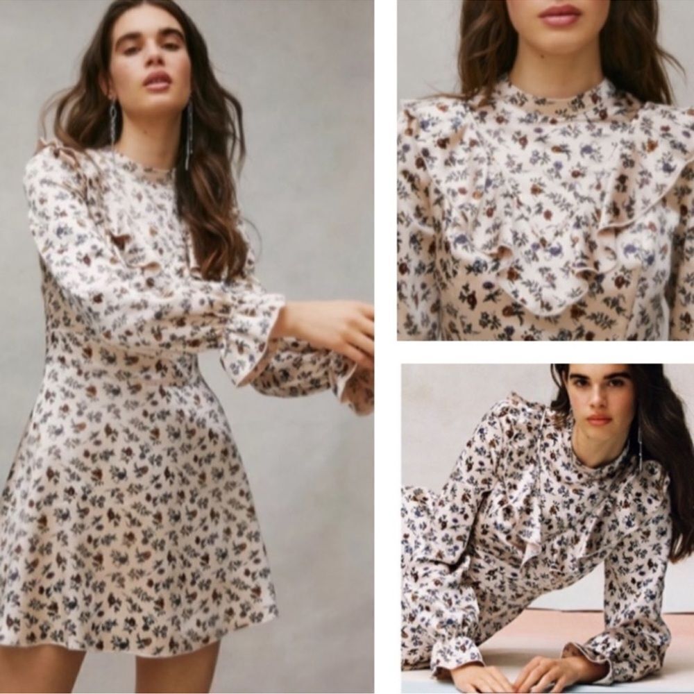 LAURA ASHLEY x URBAN‎ OUTFITTERS Satin Ruffle Mini Dress Baby Doll C27